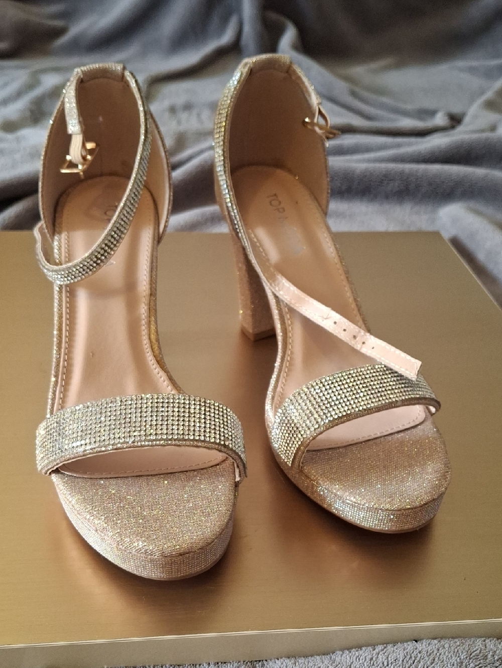 Top Moda Sparkling Rose Gold Heel Sandals with Ankle Strap